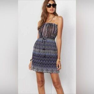 Tart NWT Women's Ikat Blue Short Strapless Tribal Print Mini Dress Size XS